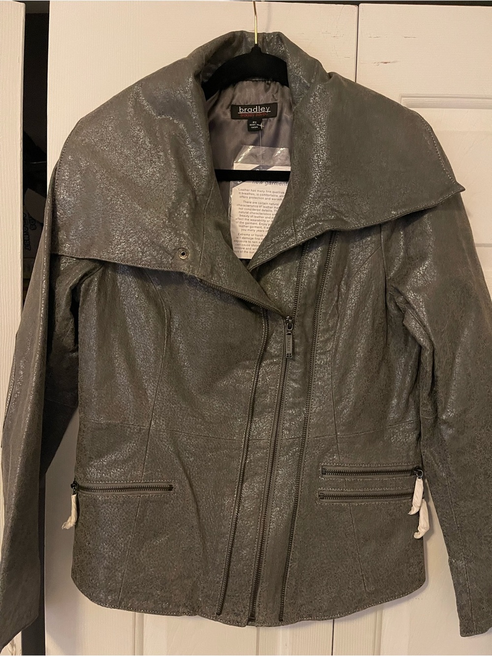 Bradley Women's Metalic Grey Asymmetrical Zip Jacket NWT